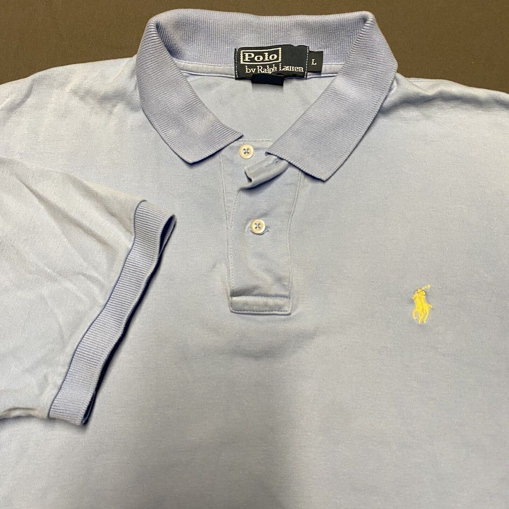 Ralph Lauren Polo Shirt‎ Mens Size Large Light Blue Short Sleeve Yellow Pony